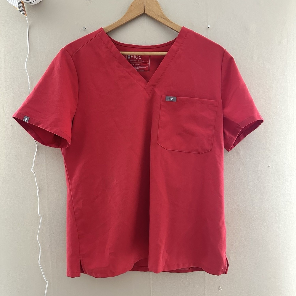 Figs Womens Catarina Scrub Top Size L Red Pocket Nursing Uniform Doctor Hospital